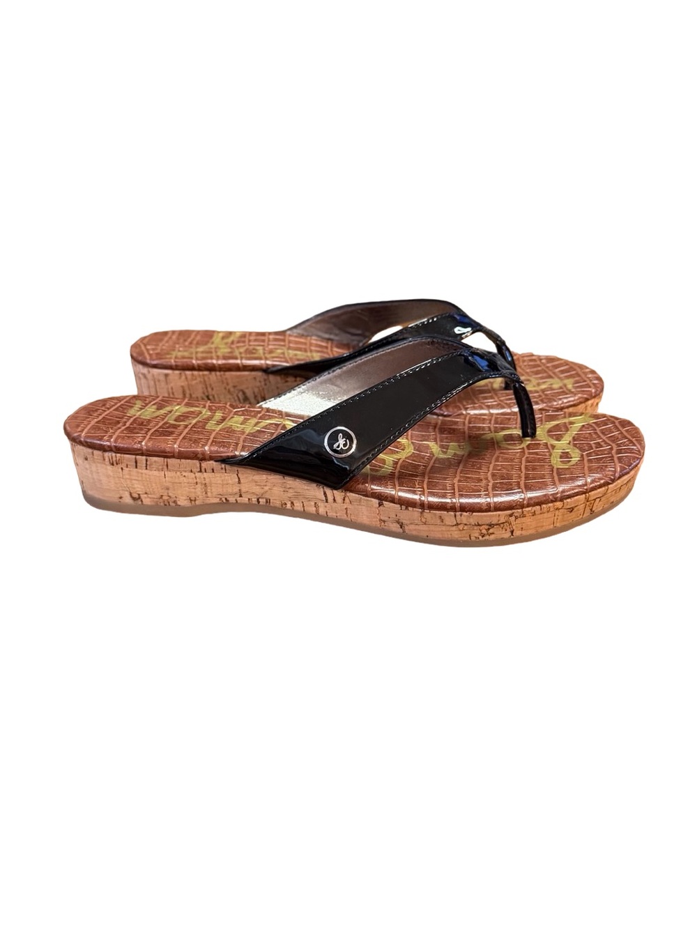 Sam Edelman Tanya Black Patent Cork Platform Wedge Sandals Women’s Size 6.5